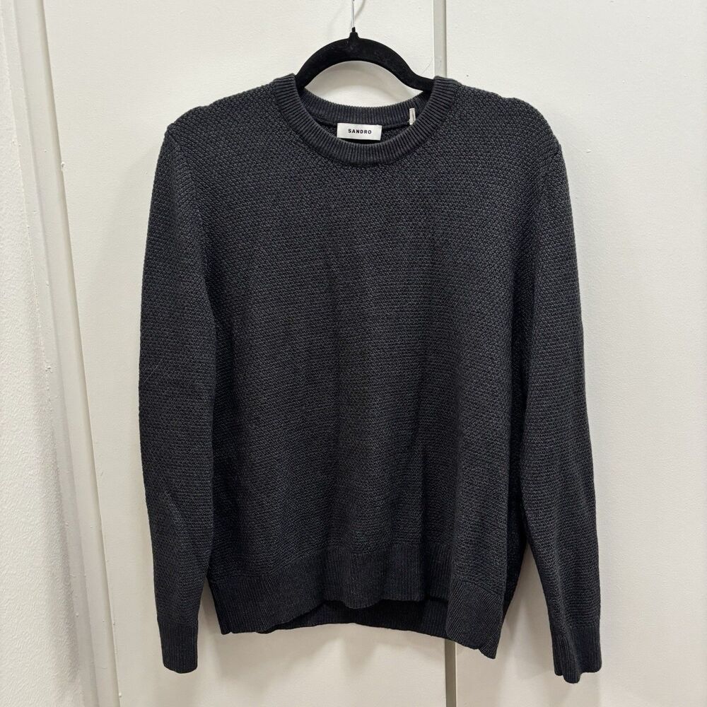 Sandro Paris Men’s Medium Dark Grey Knit Wool Blend Pullover Sweater